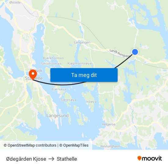 Ødegården Kjose to Stathelle map