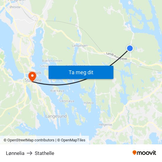Lønnelia to Stathelle map