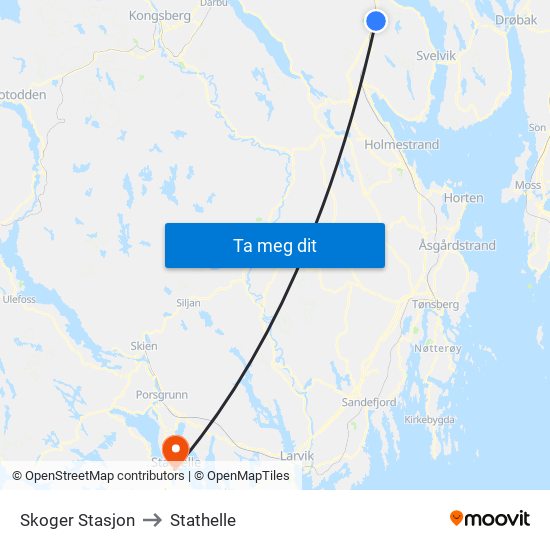 Skoger Stasjon to Stathelle map