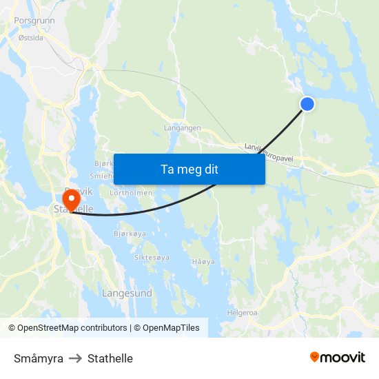 Småmyra to Stathelle map