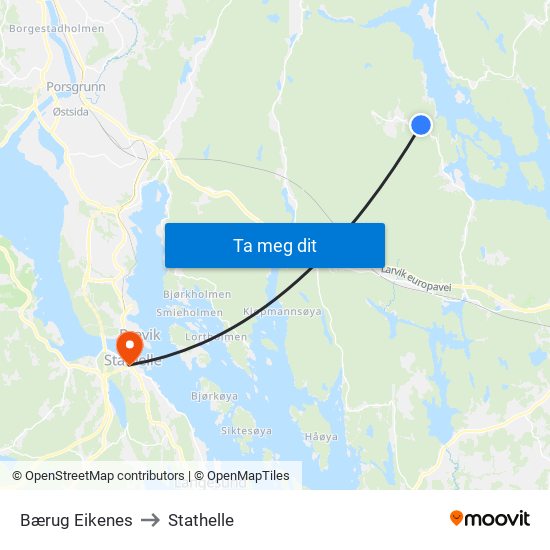 Bærug Eikenes to Stathelle map
