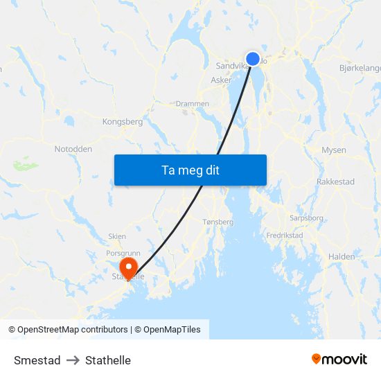 Smestad to Stathelle map