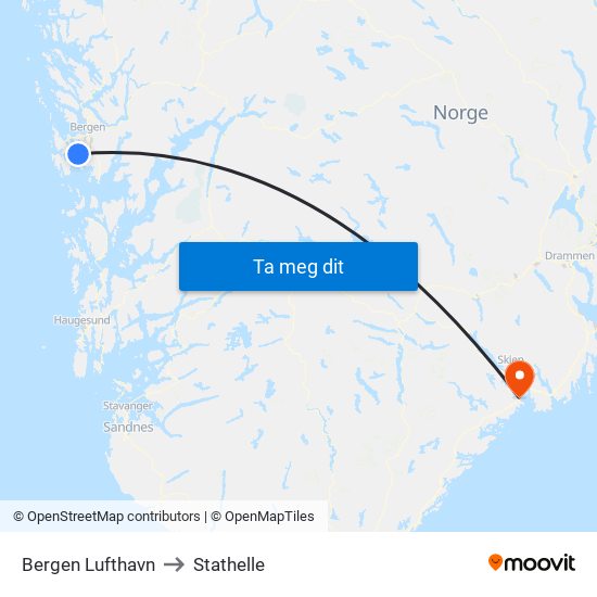 Bergen Lufthavn to Stathelle map