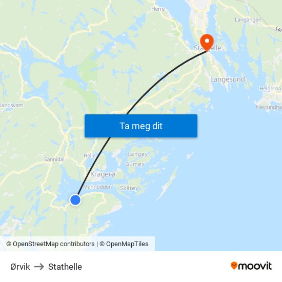 Ørvik to Stathelle map