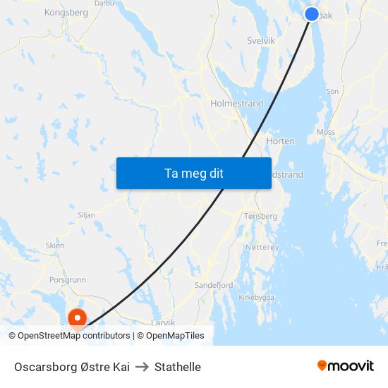 Oscarsborg Østre Kai to Stathelle map