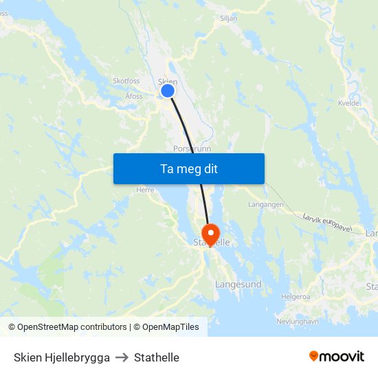 Skien Hjellebrygga to Stathelle map