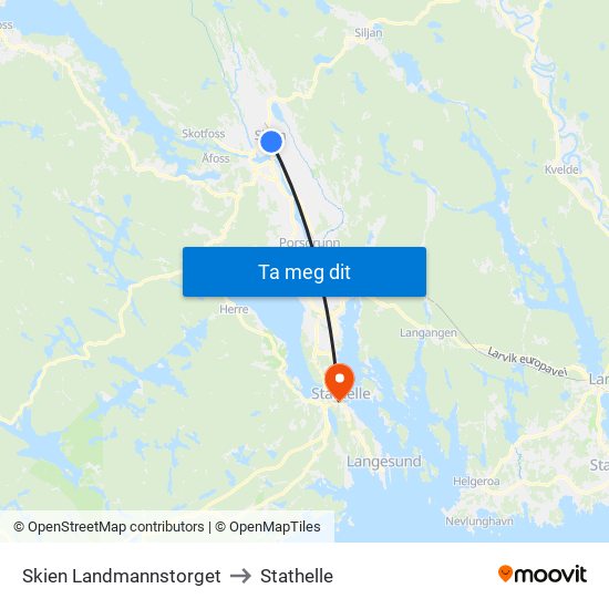 Skien Landmannstorget to Stathelle map