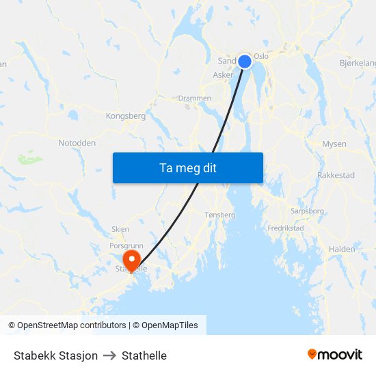 Stabekk Stasjon to Stathelle map