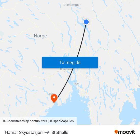 Hamar Skysstasjon to Stathelle map