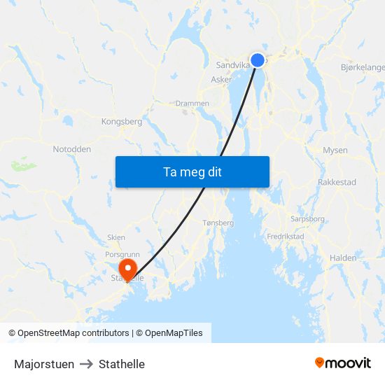 Majorstuen to Stathelle map