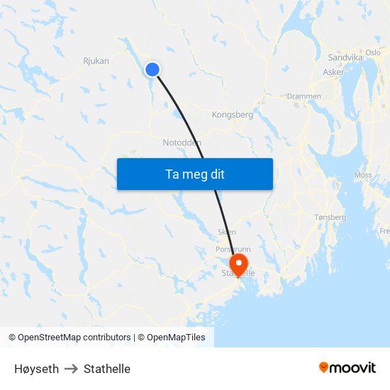 Høyseth to Stathelle map