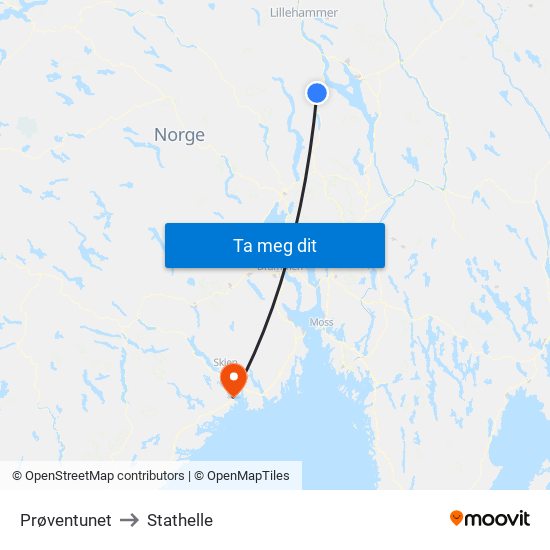 Prøventunet to Stathelle map