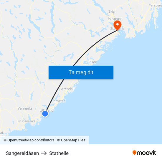 Sangereidåsen to Stathelle map