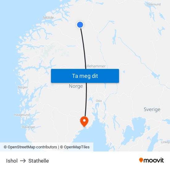 Ishol to Stathelle map