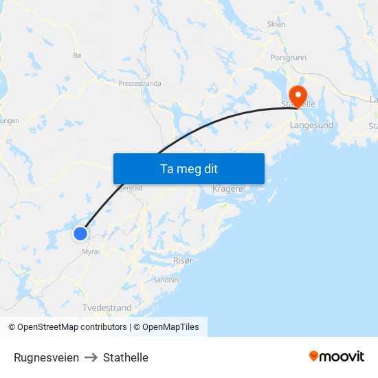 Rugnesveien to Stathelle map