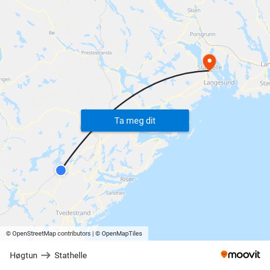 Høgtun to Stathelle map