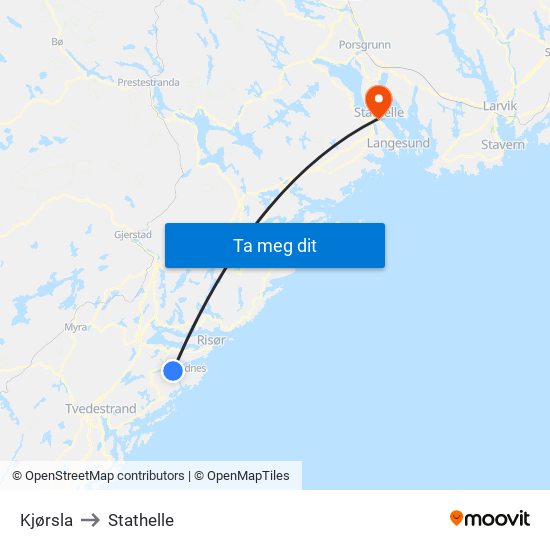 Kjørsla to Stathelle map