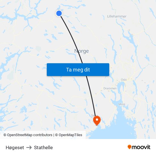 Høgeset to Stathelle map