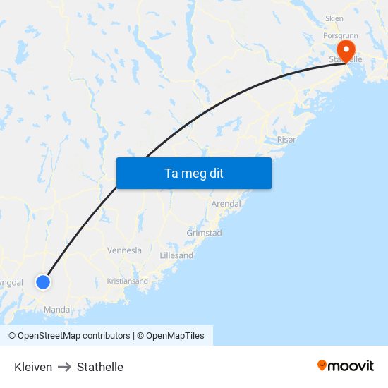 Kleiven to Stathelle map