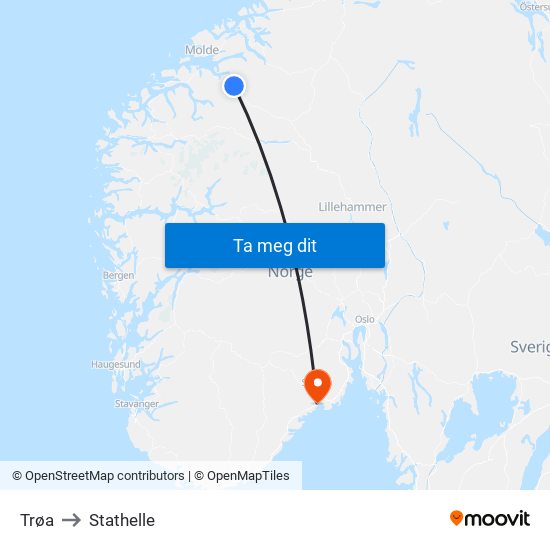 Trøa to Stathelle map