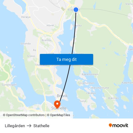 Lillegården to Stathelle map