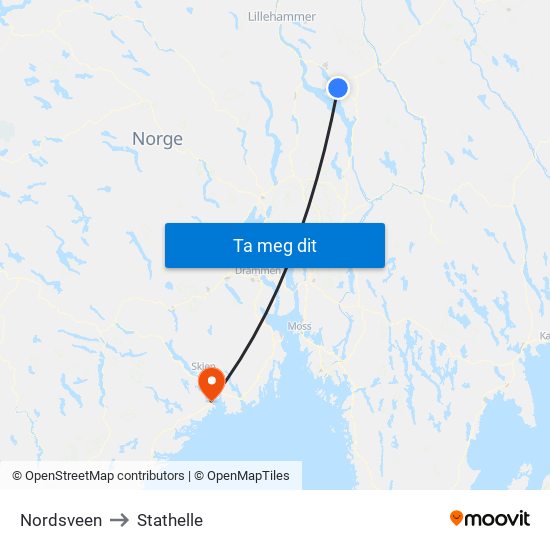 Nordsveen to Stathelle map