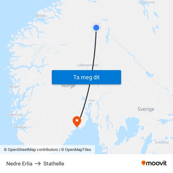 Nedre Erlia to Stathelle map