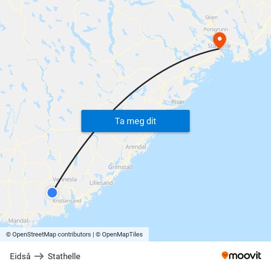 Eidså to Stathelle map