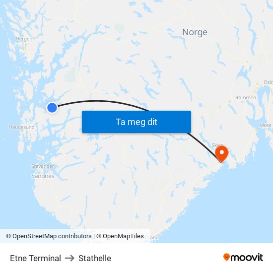 Etne Terminal to Stathelle map