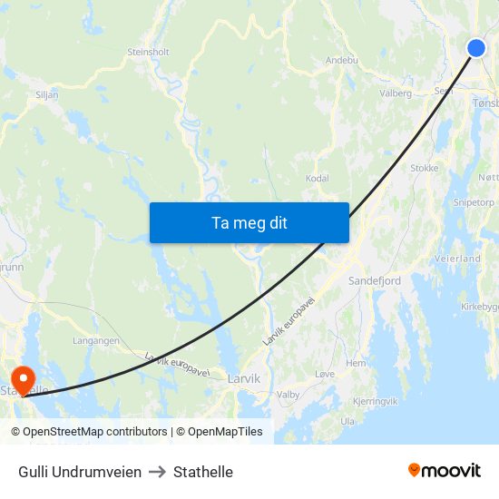 Gulli Undrumveien to Stathelle map