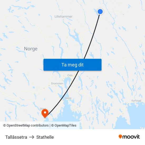 Tallåssetra to Stathelle map