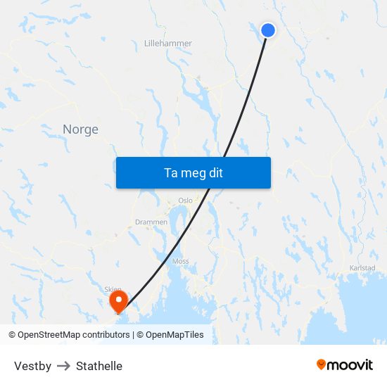 Vestby to Stathelle map