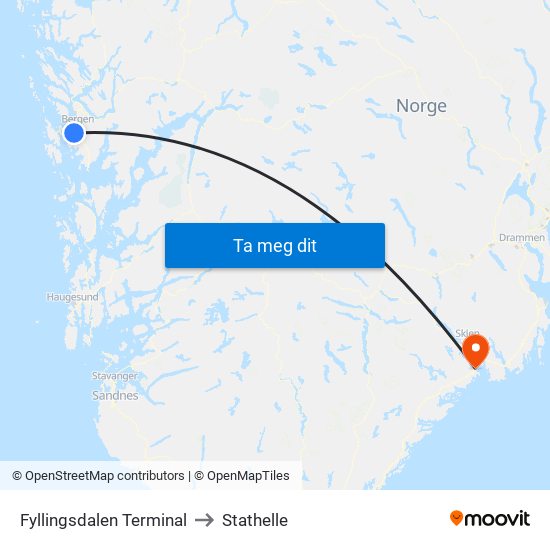 Fyllingsdalen Terminal to Stathelle map