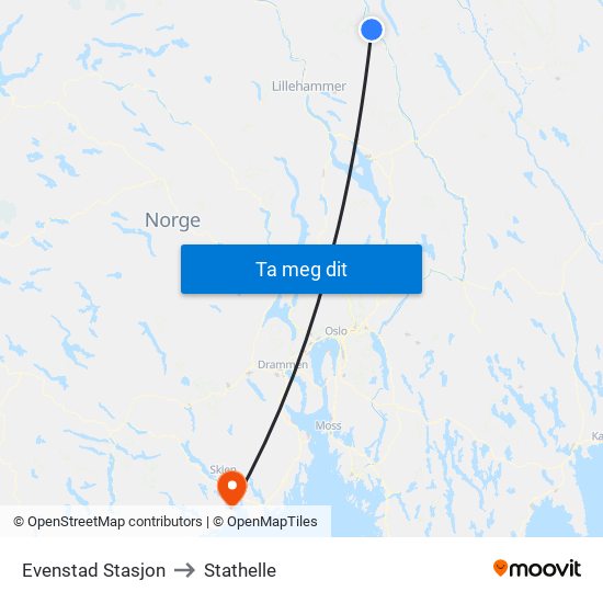 Evenstad Stasjon to Stathelle map