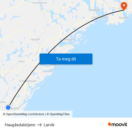Haugåsdalstjenn to Larvik map
