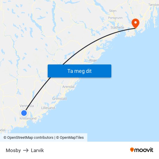 Mosby to Larvik map