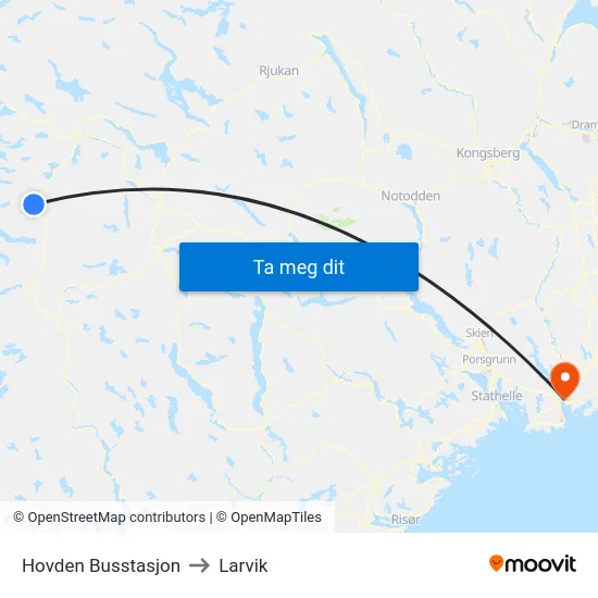 Hovden Busstasjon to Larvik map