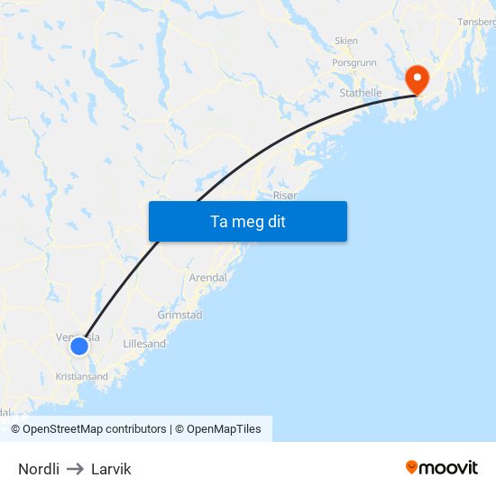 Nordli to Larvik map