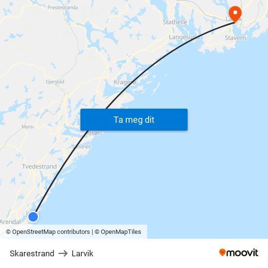 Skarestrand to Larvik map