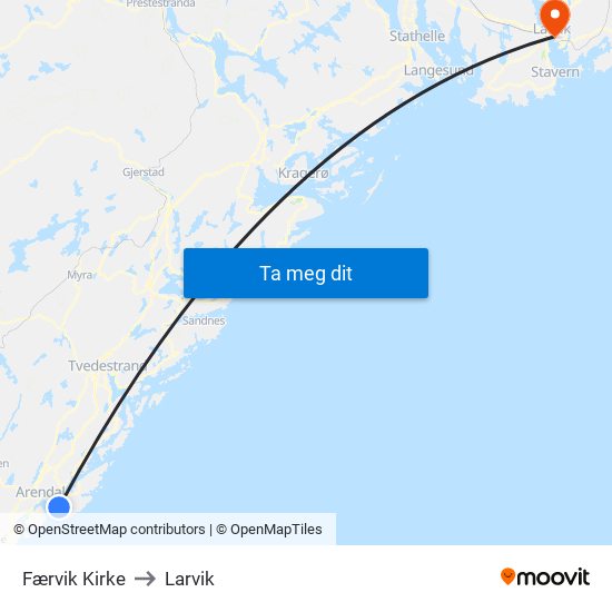 Færvik Kirke to Larvik map