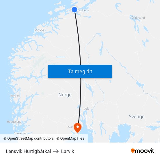 Lensvik Hurtigbåtkai to Larvik map