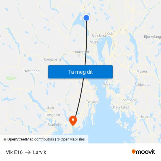 Vik E16 to Larvik map