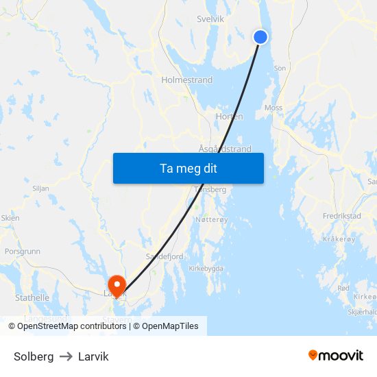 Solberg to Larvik map