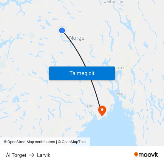 Ål Torget to Larvik map