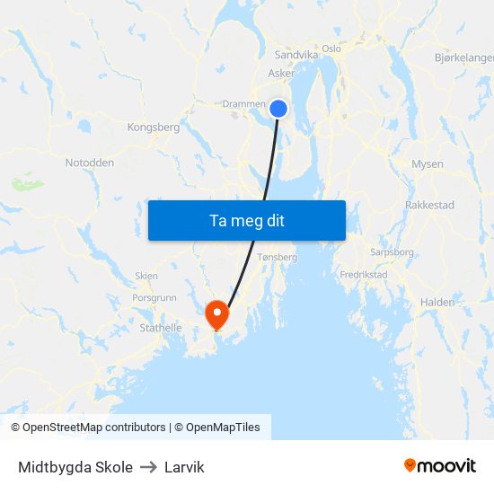 Midtbygda Skole to Larvik map