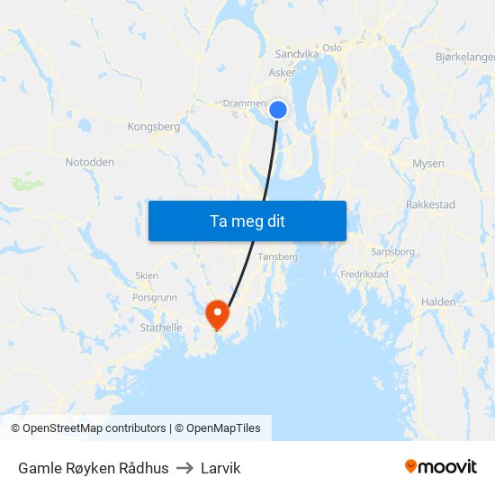 Gamle Røyken Rådhus to Larvik map