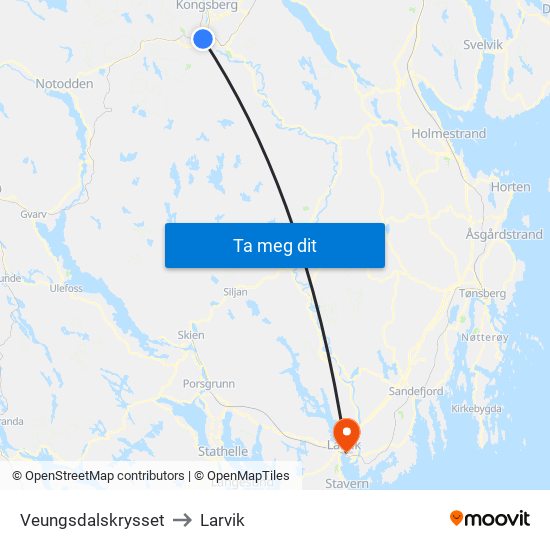 Veungsdalskrysset to Larvik map