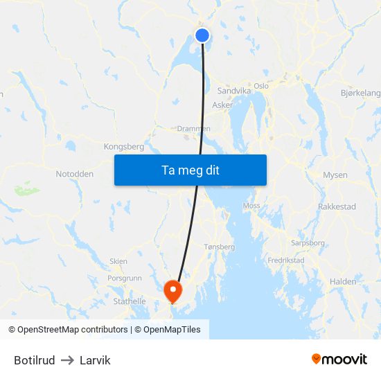 Botilrud to Larvik map