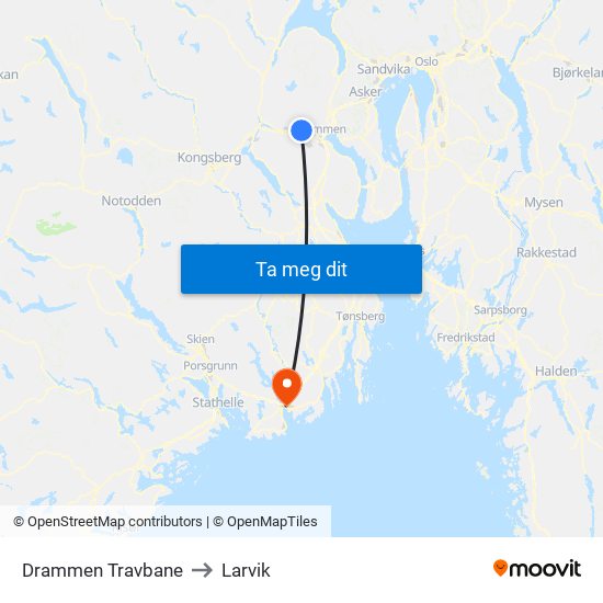 Drammen Travbane to Larvik map