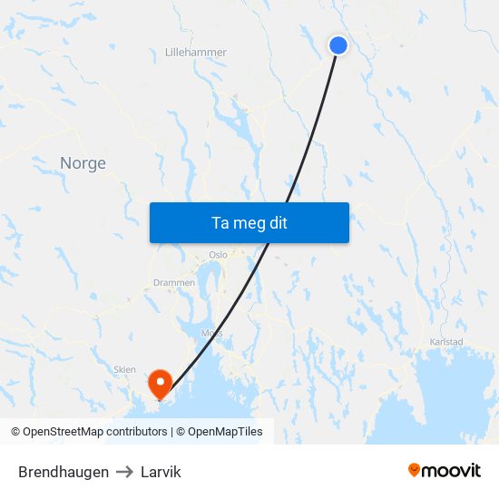 Brendhaugen to Larvik map